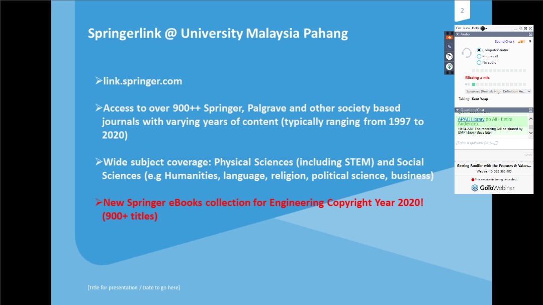 User Education Programme – Springer Online Training (25 May 2021)