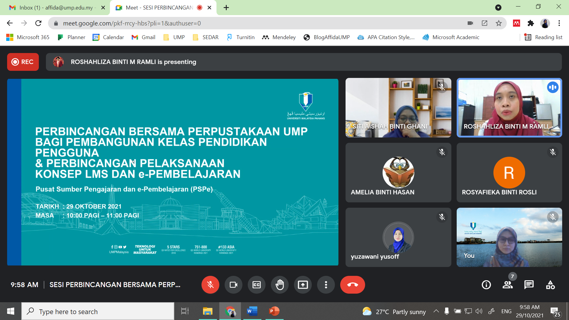 UMPLib - Sesi Perbincangan Perpustakaan Bersama PSPe (Pusat Sumber Pengajaran dan e-Pembelajaran) bekenaan Platform Digital - Konsep LMS dan e-Pembelajaran